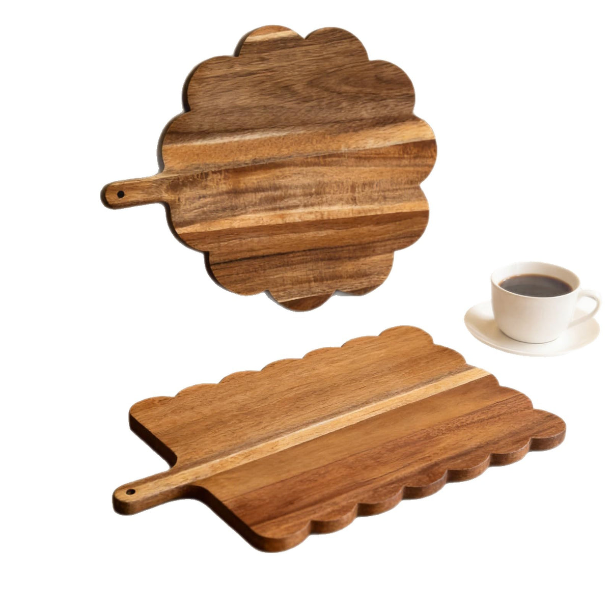 Solid Wood Cutting Board With A Floral-edge Handle For Home Kitchens