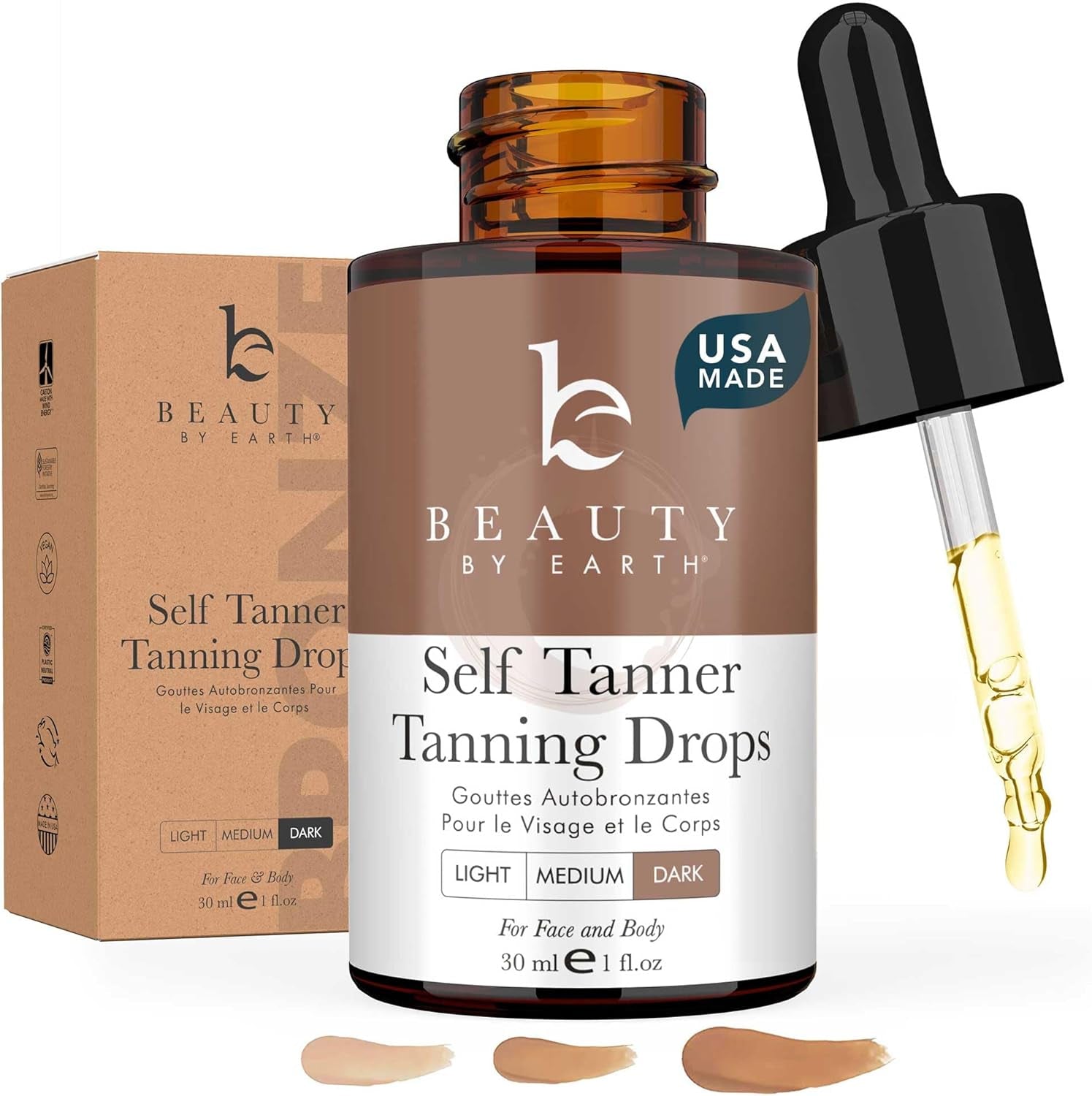 Self Tanning Drops for Face - USA Made with Organic & Natural Ingredients, Ultra Dark Face Tanning Drops to Add to Moisturizer, Self Tanner for Sunless Fake Tan & Natural Glow, Cruelty & Toxin Free