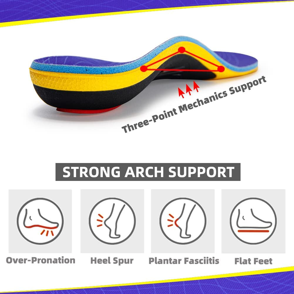 Heavy Duty Support Pain Relief Orthotics - 220+ Lbs Plantar Fasciitis High Arch Support Insoles for Men Women, Flat Feet Orthotic Insert, Work Boot Shoe Insole, Absorb Shock with Every Step