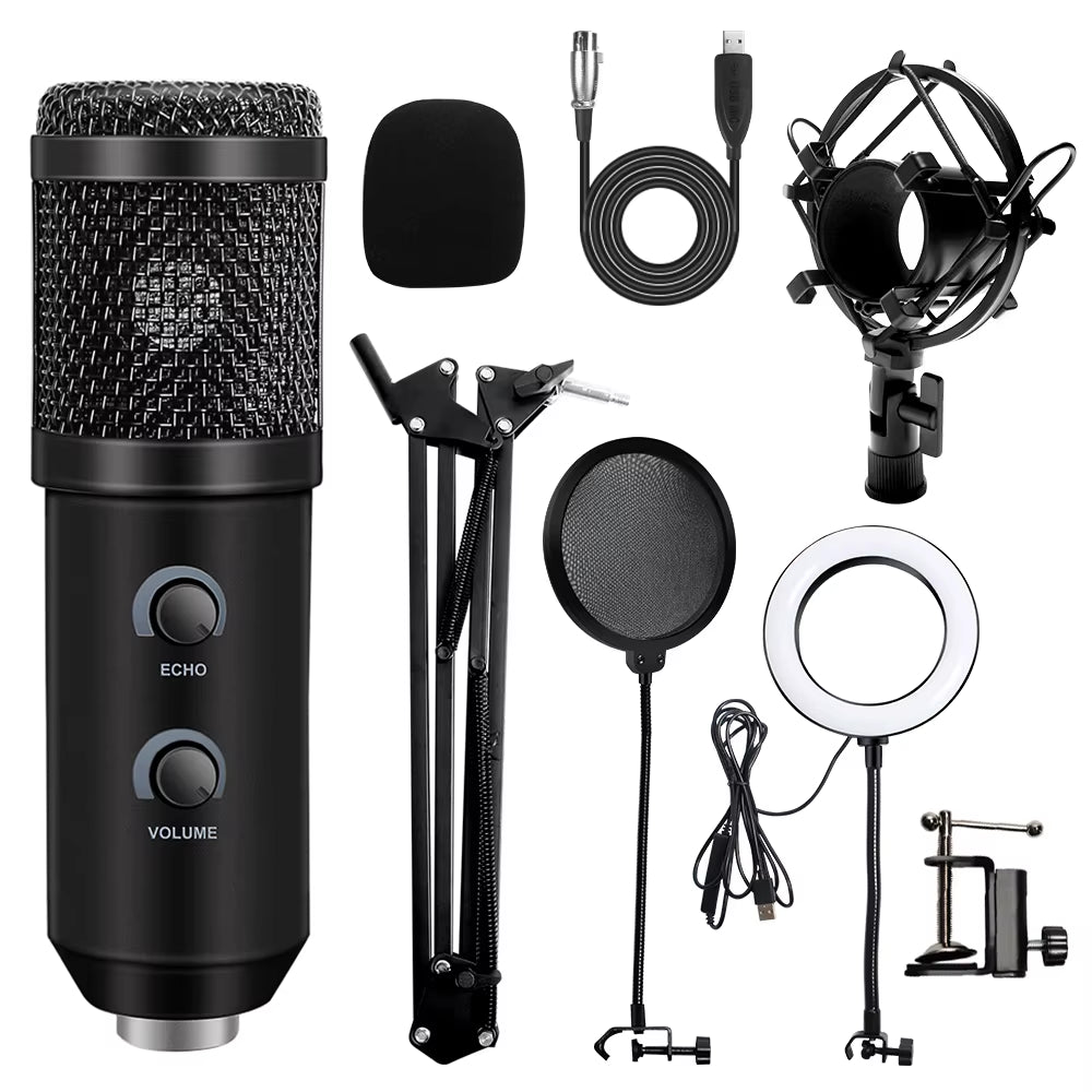 USB Microphone with Arm E20 Condenser Computer Mic Stand with Ring Light Studio Kit for Gaming Youtube Video Record 2021 Upgrade