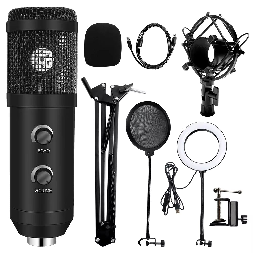 USB Microphone with Arm E20 Condenser Computer Mic Stand with Ring Light Studio Kit for Gaming Youtube Video Record 2021 Upgrade