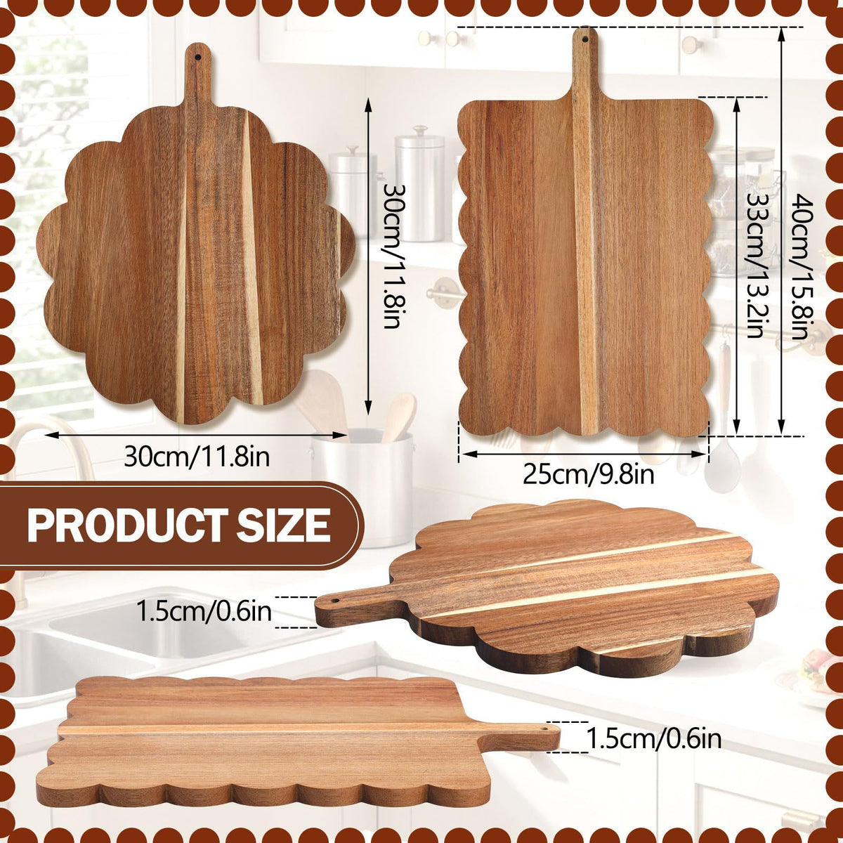 Solid Wood Cutting Board With A Floral-edge Handle For Home Kitchens