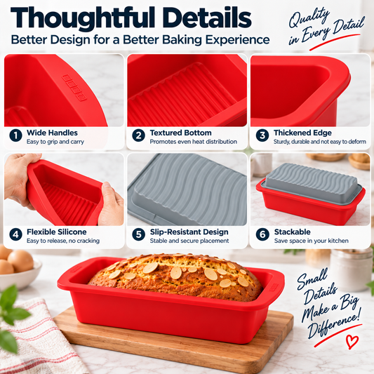 Silicone Loaf Pan Non-Stick -Bread, Cake, Baking Mold Reusable Rectangular Bakeware