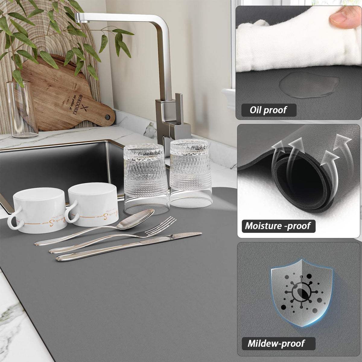 Diatomaceous Earth Kitchen Counter Drying Mat - Absorbent, Easy Clean, Stain Resistant