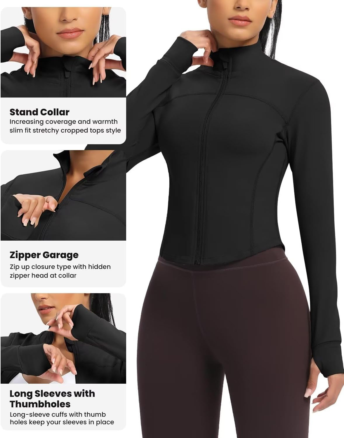 Workout Running Jackets for Women Zip up Athletic Yoga Cropped Tops with Thumb Holes