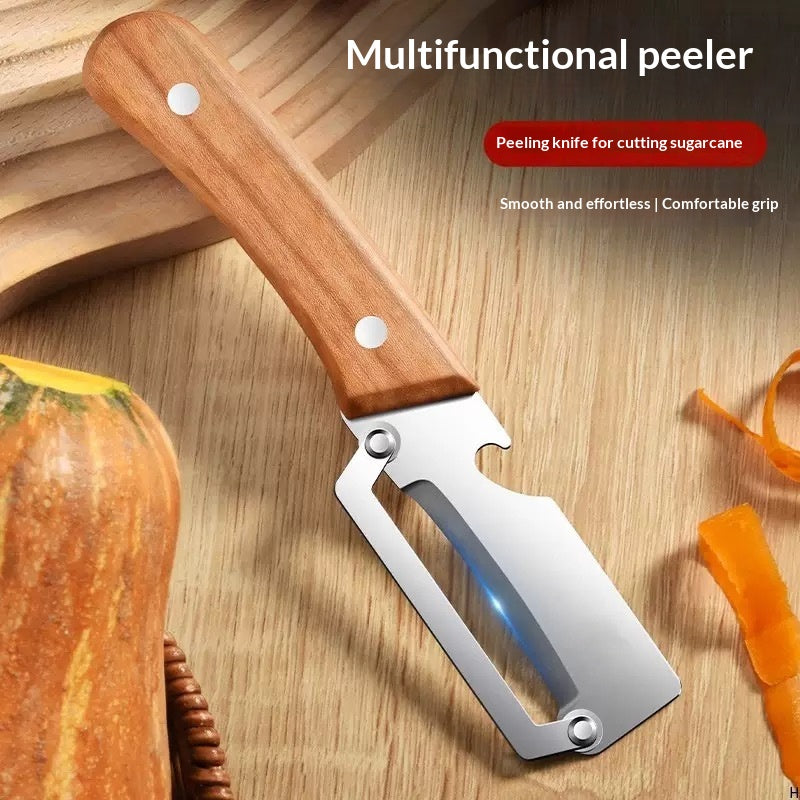 Vegetable Peeler With Wooden Handle And Bottle Opener 2 In 1 Stainless Steel Kitchen Tool For Fruit Potato Pumpkin Kitchen Gadgets